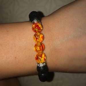 Amber resin lava rock bracelet